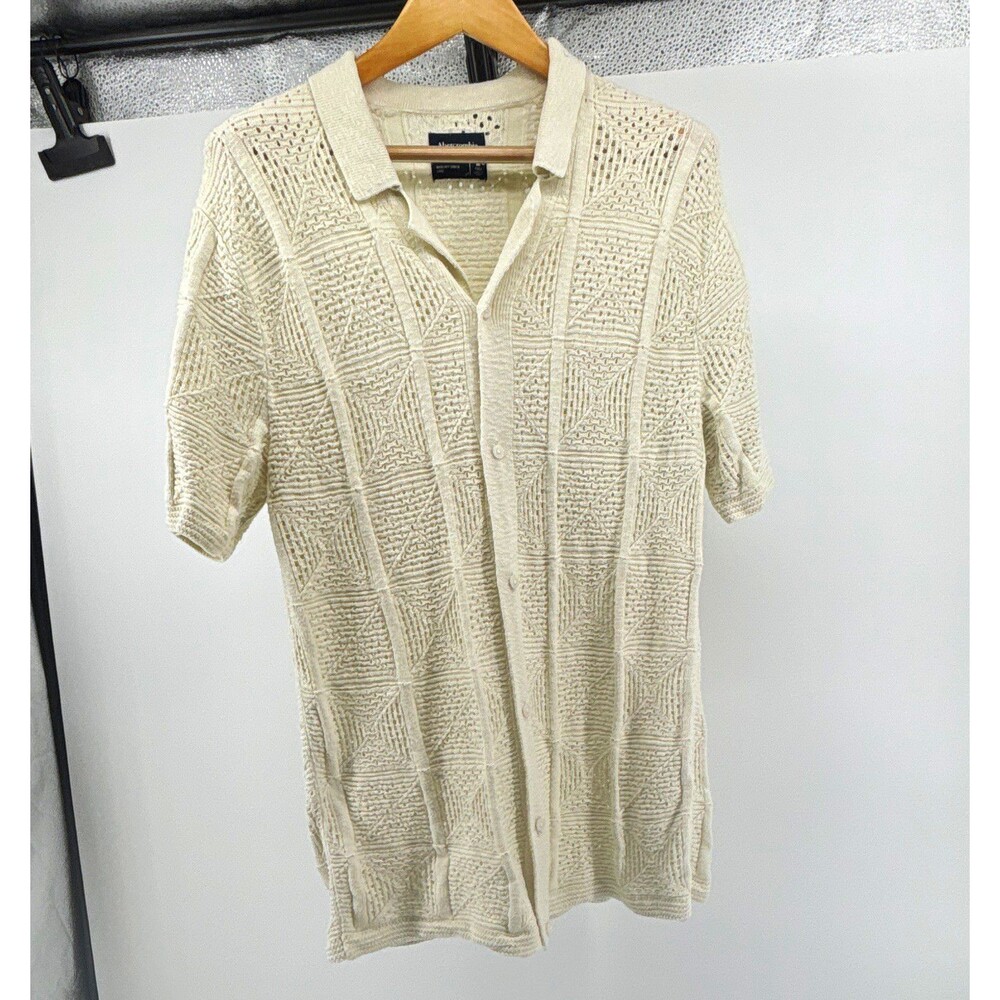 Abercrombie & Fitch Men’s Cotton Cable Knit Collared shirt Beige M Tall